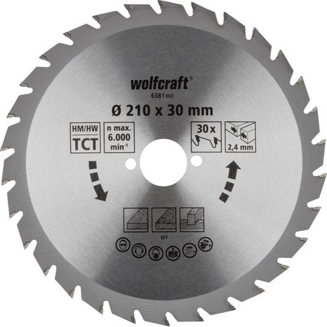 Wolfcraft Kreissägeblatt Ø 210 mm Bohrung Ø 30 mm 30 Zähne Kreissägeblatt