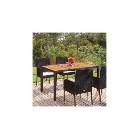 Table de jardin dessus en bois Noir 150x90x75 Résine tressée (1/5)