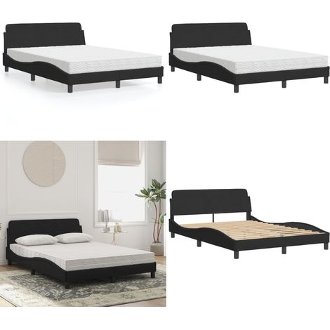 Lit avec matelas noir 140x190 cm velours - Lit Double - Lit Plateforme - Lit Design - Lit Velours - Literie - Home & Living (1/5)