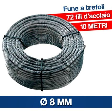 CORDA FUNE A TREFOLI IN ACCIAIO ZINCATO MULTIUSO 10 METRI 16147V MM 8 (16158)