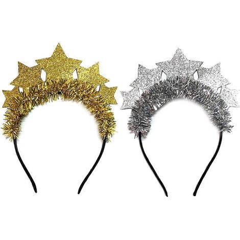 Lot de 2 serre-têtes à paillettes étoiles, bandeaux de Noël en guirlande, accessoire de fête créatif pour le Nouvel An (1/5)