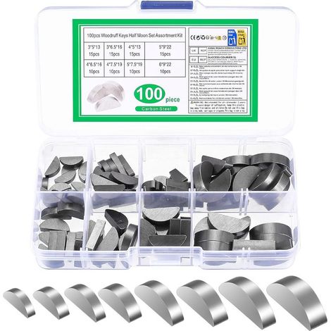 Assortiment de 100 Rainures de Clavette, Clés demi-lune, Clés à Rainures 3-4-5-6 mm, Kit Assortiment de Poulie de Volant Moteur et Vilebrequin (1/5)