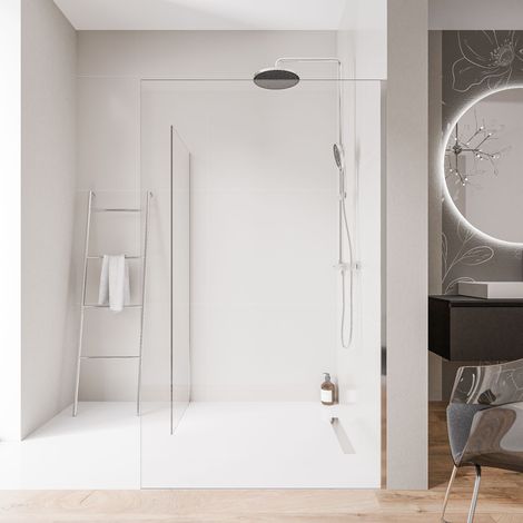 BERNSTEIN - 2 pareti doccia walk-in 200x70x70cm (AxLxP) senza profilo a pavimento, vetro doccia anticalcare da 10mm, profilo cromato - EX102 70 cm, 70 cm, Senza profilo a pavimento