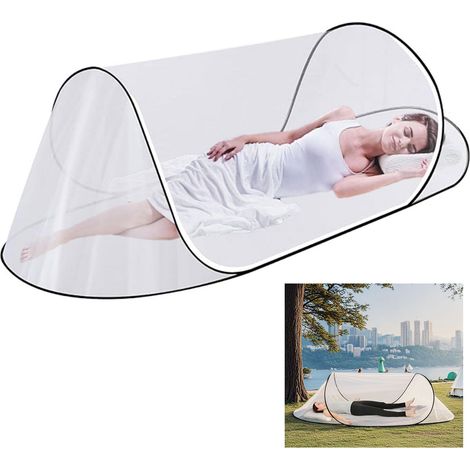 Moustiquaire tente de camping dépliable, anti-insectes pop-up sans montage, format rectangulaire 200x80x56 cm, coloris noir (1/5)