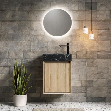 Vasque en marbre noir avec meuble suspendu 40 cm 40 x 22 x 58 cm (1/5)