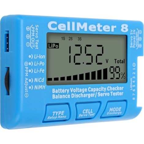 Testeur de capacité de batterie numérique, vérificateur de déchargeur d'équilibre pour LiPo, détecteur de servo, bleu (1/5)