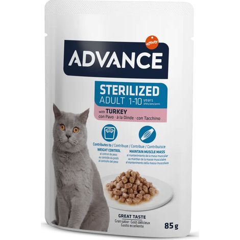 Advance Bocaditos en Salsa para Gatos Esterilizados con Pavo - Alimento Húmedo para Gatos Esterilizados