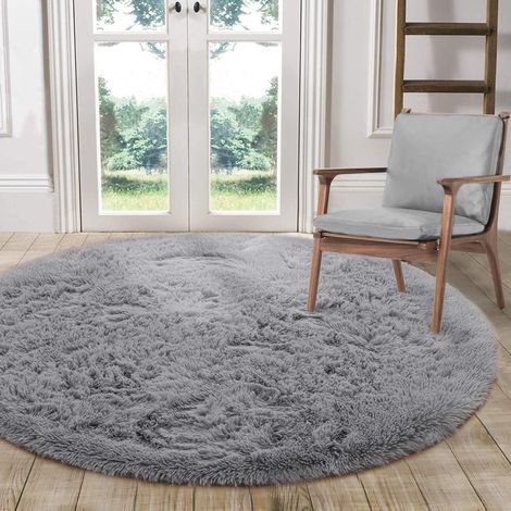 Teppich rund flauschig rutschfest weich Wohnzimmer 140 cm (Rund) Grau (1/5)