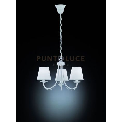 Lampadario 3 Luci Metallo Bianco Paralumi Stoffa Cortez GD Trio (1/6)