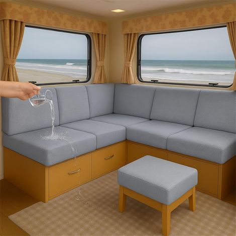 Housse de Coussin Camping-Car Extensible Jacquard déperlante Banquette (1/5)