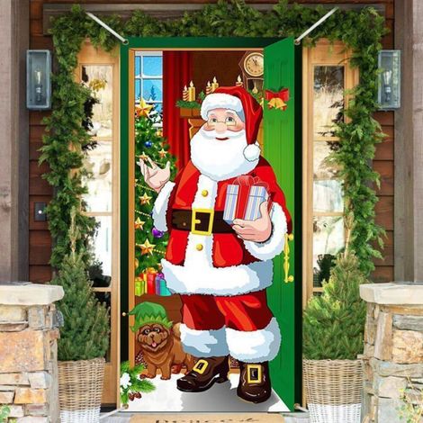 Couverture de Porte Noël - 200 x 90 cm - Motif Père Noël - Décoration Porte Intérieure Extérieure - 1 Pièce (1/5)