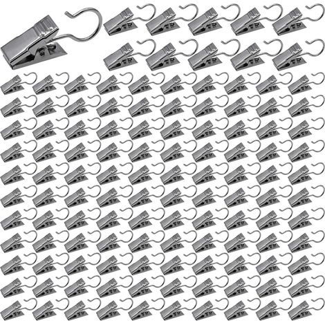 120 Pièces Pince Rideau Clips Rideaux Métal avec Crochets Pinces Attache Rideau pour Salle de Bains Chambre à Coucher Décoration de la Maison (Argent) (1/5)