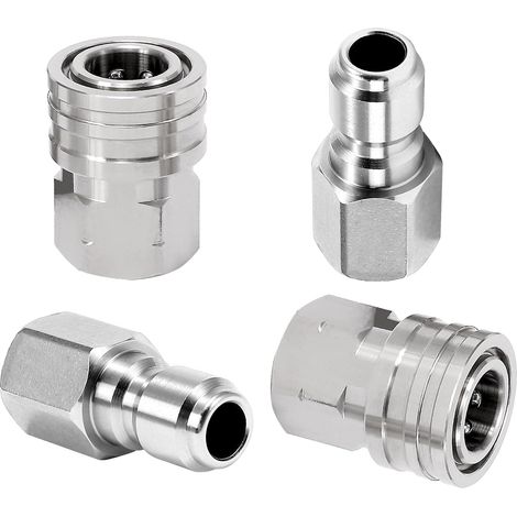 Adaptateur pour Nettoyeur Haute Pression, 2 Sets de Raccords Rapides 3/8'', Raccords en Acier Inoxydable, Kit de Déconnexion Rapide Mâle et Femelle, 350 Bar (1/5)