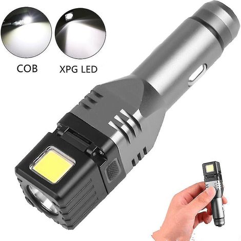 Mini lampe de poche multifonctionnelle rechargeable pour voiture, 4 modes, marteau de sécurité, lampe de poche arrière COB, chargeur de voiture lampe de poche (1/5)