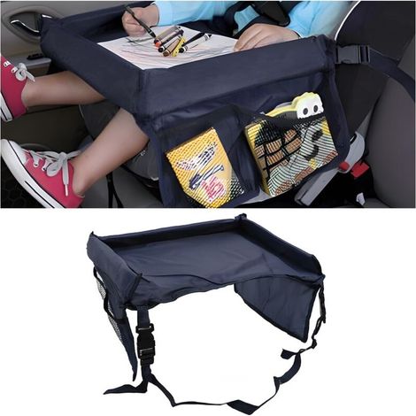 Bureau Lap Pour Siège Voiture, Plateau Siège Voitures Pour Enfants, Plateau De Voyage Enfant Voitures Avec Grande Espace Sac Rangement Accessoires Voiture De Voyage Polyvalent(Bleu Marine) (1/5)
