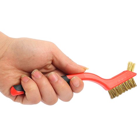 Ensemble de 3 mini brosses métalliques en acier inoxydable, nylon et cuivre rouge pour le nettoyage et l'élimination de la rouille (18 cm). (1/5)