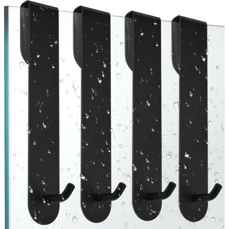 4 PCS Crochet Douche Inox Porte Serviette Salle de Bain Inox Crochet pour Paroi de Douche Crochets pour Serviettes de Bain Porte Accroche Torchon Cuisine Noir Porte Manteau Porte sans Percage (1/4)