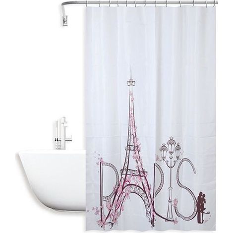 Trade Shop - Tenda Doccia Antimuffa Impermeabile 180x200cm Con Anelli Bagno Scritta Paris 87048 - (1/2)