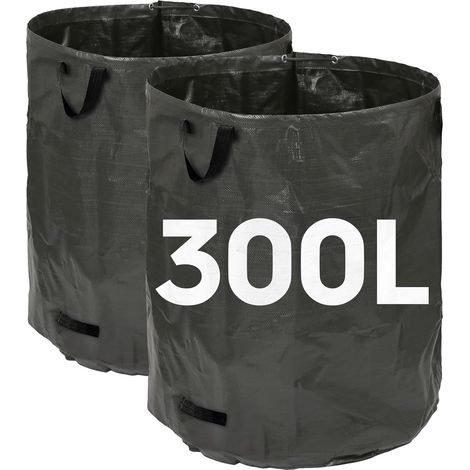 Lot de 2 sacs à déchets de jardin 300 L noirs en polyester tissé, sacs robustes réutilisables avec poignées, pour feuilles herbe compost débris de jardinage (1/5)