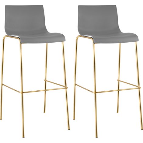 2er Set Barhocker Hover Kunststoff Vierfußgestell Gold grau