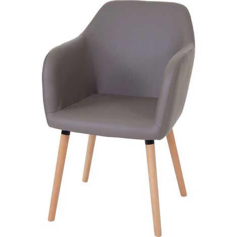 Chaise de salle à manger cuisine design rétro en synthétique gris taupe pieds bois clair 040002362 (1/5)