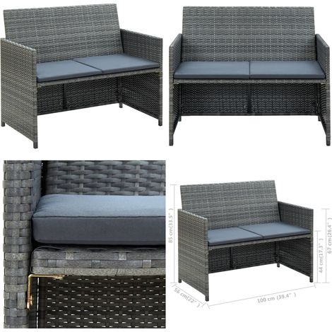 2-Sitzer-Gartensofa mit Polstern Grau Poly Rattan - Gartensofa - Outdoor Möbel - Balkonmöbel - Rattan Gartenmöbel - Polyrattan Sofa - Home & Living (1/5)