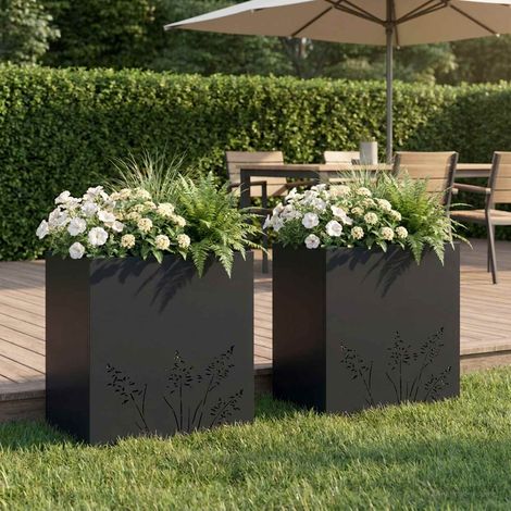 vidaXL Cache-pot de jardin 2 pc Noir 50 x 30 x 49 cm (1/5)