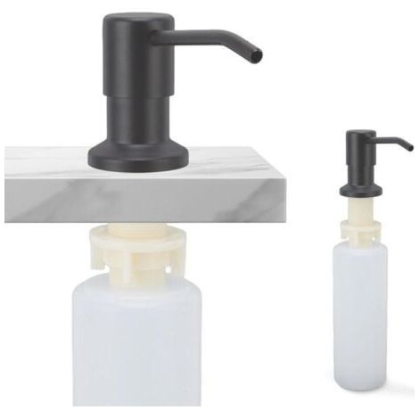 Distributeur de Savon D'évier 350ml Acier Inoxydable, Recharge Par le Haut, Design Élégant pour Salle de Bain, Noir (1/5)