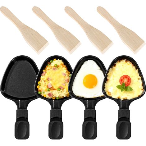 Poêlons Raclette Triangulaires avec Spatules Bois, Plaques Antiadhésives, Mini Appareil à Fromage, Accessoires Raclette Table Party (1/5)