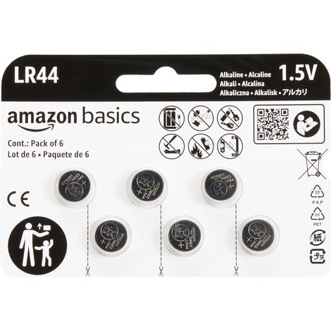 Lot de 6 piles bouton alcalines LR44, 1,5 V, puissance longue durée, sans mercure (1/5)