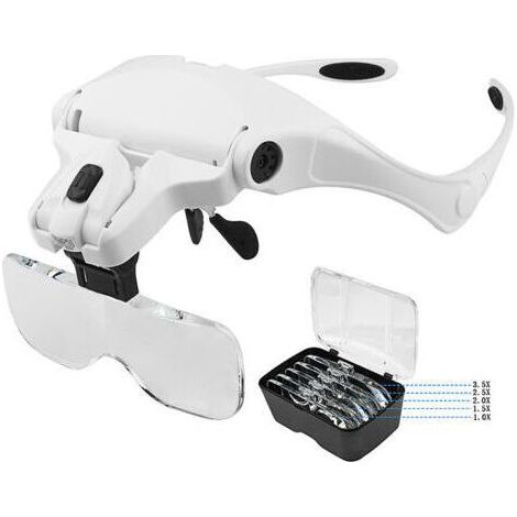 Lunette Loupe avec 2 LED - pour Lecture,Tous Les Travaux de Précision,Réparations,Couture,Bijoux - 5 Lentilles Détachables (1.0X à 3.5X) (1/5)
