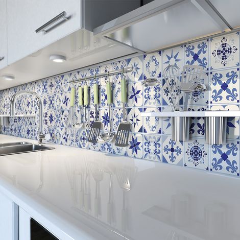 Sticker Mural Carrelage adhésif Cuisine Salle de Bain - 60 STICKERS CARREAUX DE CIMENT AZULEJOS AELA - 60stickers20x20cm (1/5)