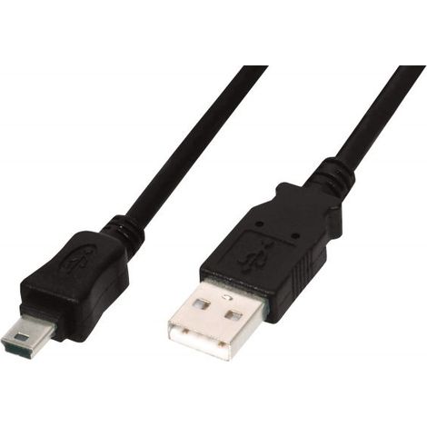 Digitus USB-Kabel USB 2.0 USB-A Stecker, USB-Mini-B Stecker 3.00 m Schwarz Rund, doppelt geschirmt (1/4)