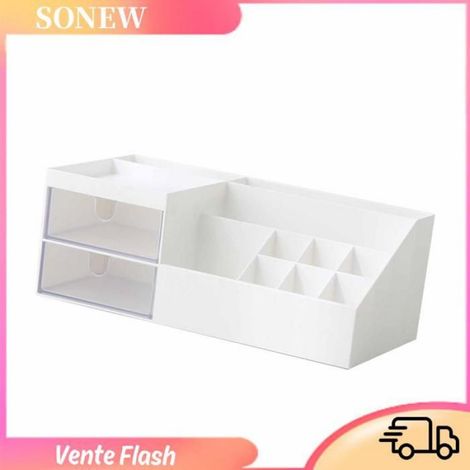 Sonew boîte de rangement pour cosmétiques Organisateur de maquillage, boîte de rangement de cosmétiques meuble boite Beige (1/5)