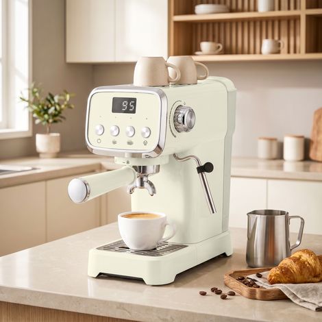 Machine à Expresso Buse Vapeur Mousse Lait, Cafetière 20 Bars, Réservoir 1,2L Amovible, Crème (1/5)