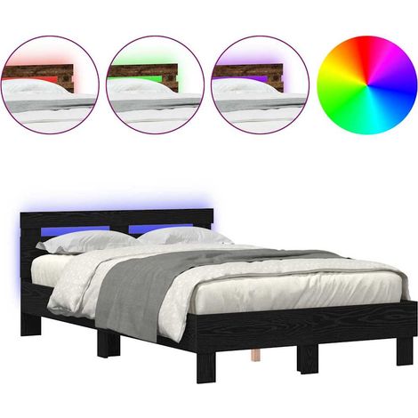 vidaXL Cadre de lit avec LED Chêne noir 120 x 190 cm Bois d'ingénierie (1/5)