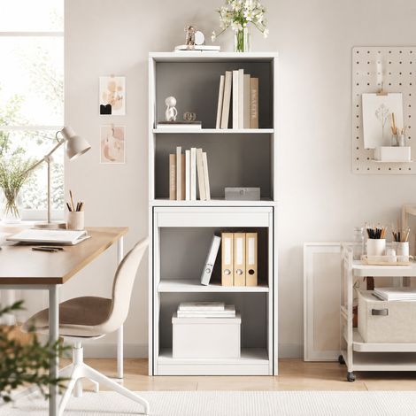 Bureau pliant 2-en-1 avec étagère, 4 compartiments, 130 x 51 x 137 cm, blanc, OKWISH (1/5)