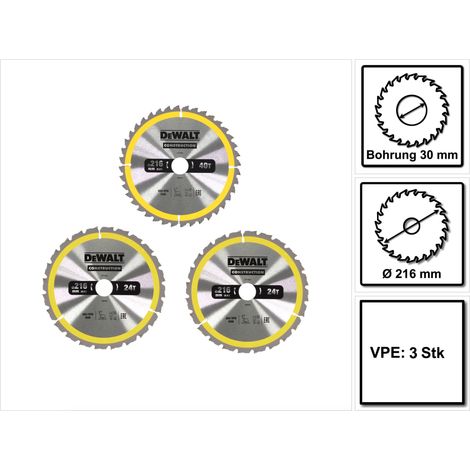 DeWALT - Kreissägeblatt-Set, 3-tlg, für Holz, 216x30 mm DT1962