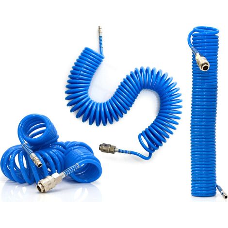 TUBO ARIA COMPRESSA SPIRALE 10 METRI FLESSIBILE PER COMPRESSORE RACCORDO BLU