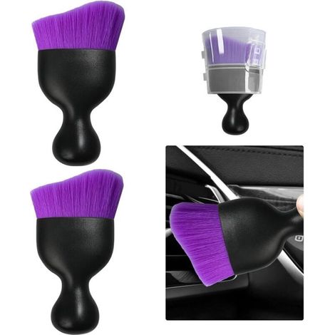 Lot de 2 brosses de nettoyage pour voiture, poils doux incurvés pour enlever la poussière, tableau de bord de véhicule, aérations de climatisation, etc. Violet pur