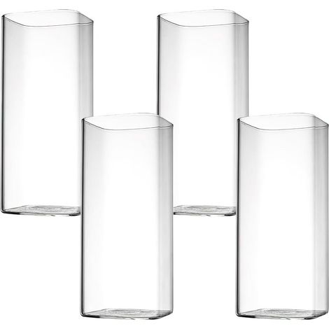 Lot de 4 verres à eau transparents de 400 ml - Verres à long drink - Carrés et élégants - Pour eau, jus, bière, boissons, cocktails, mojito et boissons mixtes (carrés fins) (1/5)