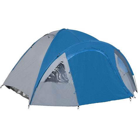 Tente camping 4-5 personnes dôme étanche légère ventilée double porte fenêtres fibre de verre polyester bleu marine 3L x 2,50L x 1,30H m