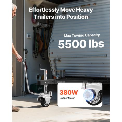 Roue Jockey Remorque Électrique Motorisée 2,5 t Déplace Remorque 380 W 12 V Vitesse Déplacement 7 m/min Hauteur Serrage Réglable 31-63 cm Pneu Caoutchouc 20,3 cm pour Déplacer Caravanes Bateaux