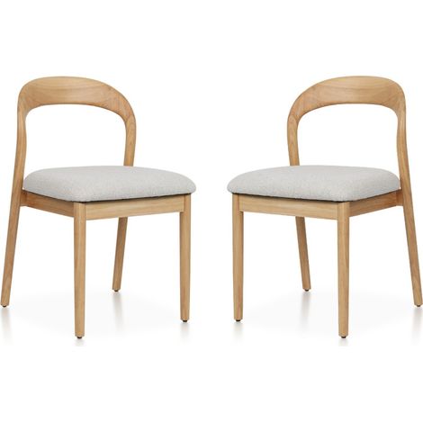 Lot de 2 chaises Elena en Bois d'hévéa et Tissu chiné rembourré beige (1/5)