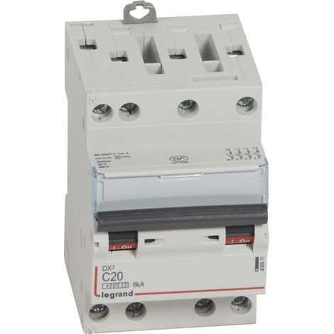 Legrand – Disjoncteur tétrapolaire 20A courbe C – Compact 3 modules – Pouvoir de coupure 4.5-6kA – Certifié NF