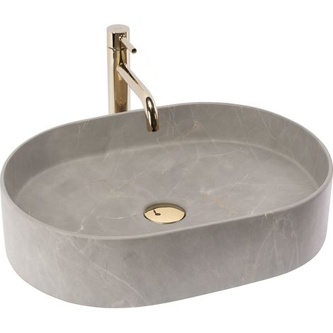 REA – Vasque à poser 500mm céramique sanitaire beige marron – Largeur 380mm – Hauteur 140mm – Profondeur 100mm – Trou de vidange 45mm (1/5)