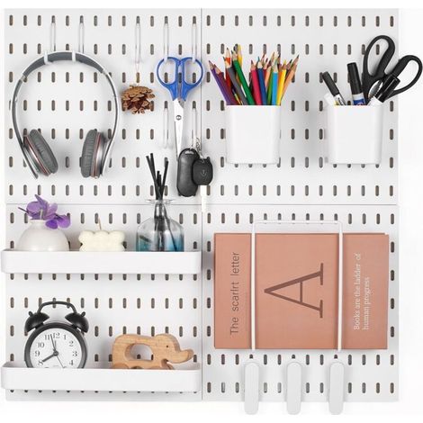 280x280 mm Perforated Wall Panel, Plastic Garage Organizer with 4 Perforated Panels, Accessories, Tool Storage Kit for Office, White