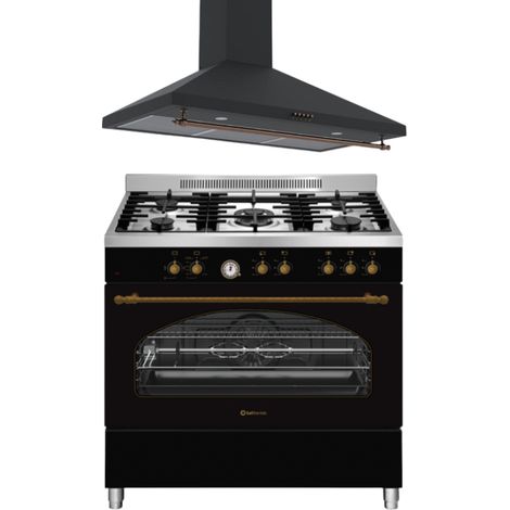 SOLTHERMIC COMBO PACK COCINA PROFESIONAL NEGRA RÚSTICA + CAMPANA NEGRA RÚSTICA 90