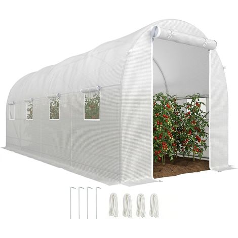 5 x 2 x 2 m Gartengewächshaus – 8 Fenster und Schiebetür, Metallrahmen, PE-Plane – Weiß