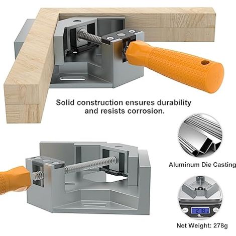 Étau d’angle 90° en alliage d’aluminium – Pince de serrage réglable avec mâchoire pivotante et poignée ergonomique – Lot de 4 (1/5)